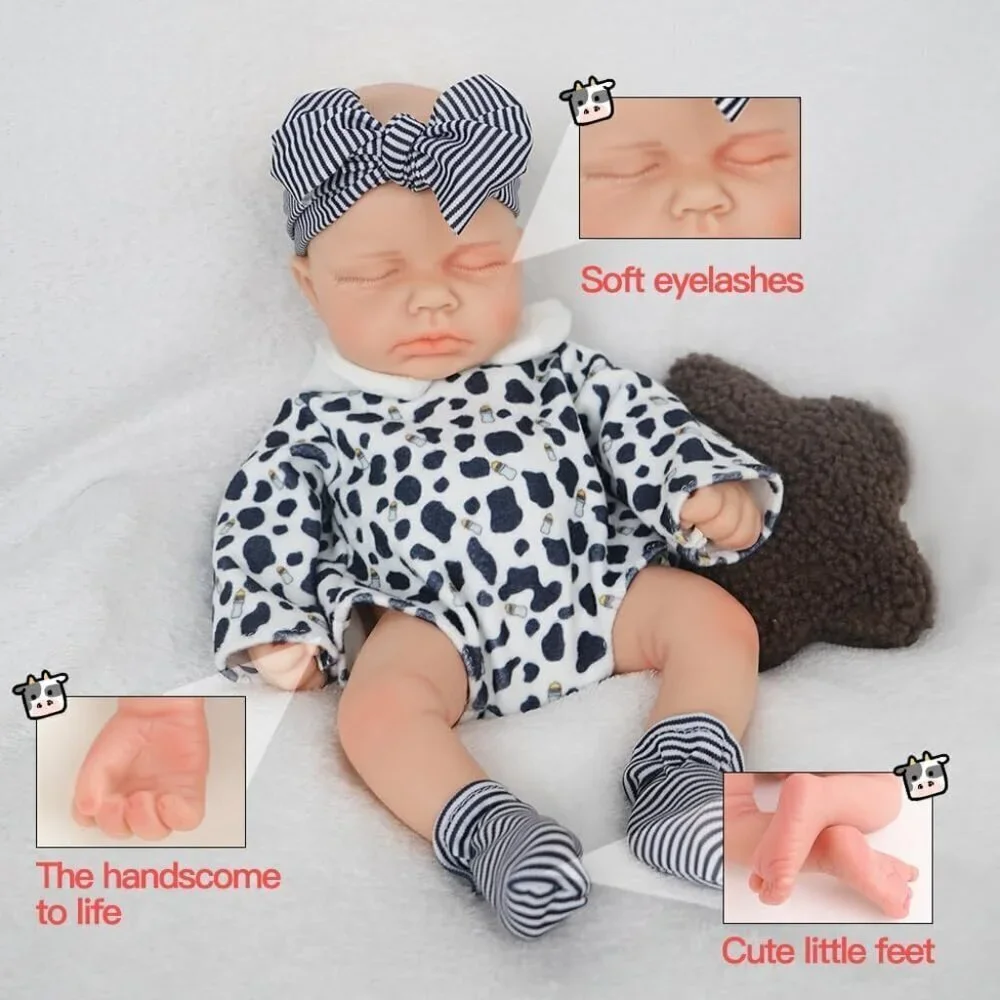 🆕12Inch Realistic Full Body Silicone Reborn ivory White Baby Boy Sleeping Dolls